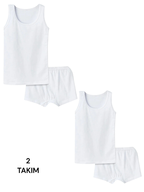 Güneş Beyaz Bisiklet Yaka Erkek Çocuk Atlet ve Boxer Takım 2 Takım - S000314547-21165