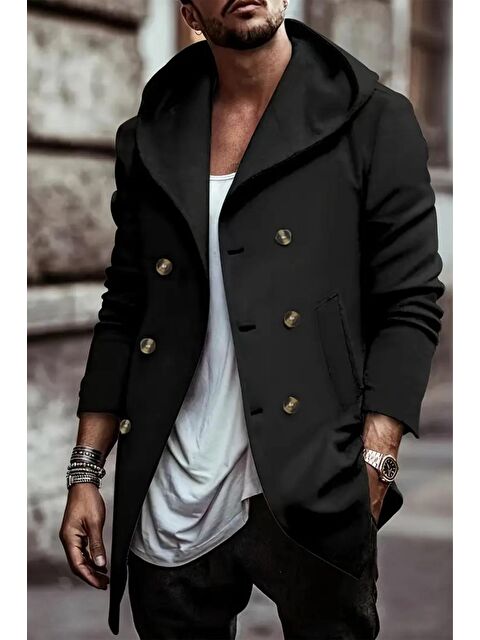 Oksit Corry Çelik İnterlok Kumaş Kruvaze Düğmeli Kapüşonlu Erkek Panço Hırka - S000442756-19351