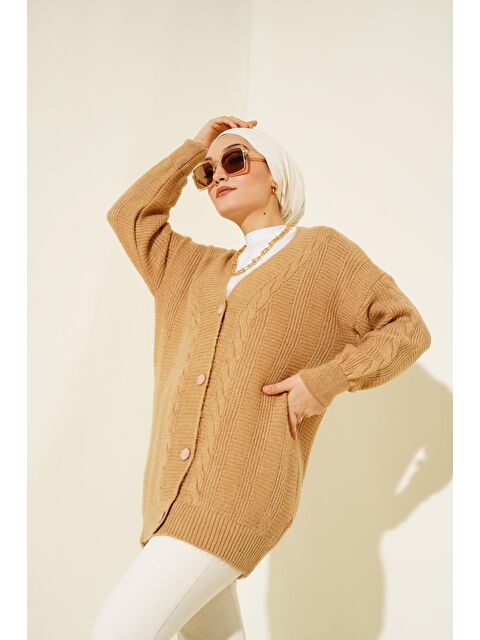 Bigdart 15768 Tesettür Triko Hırka - Vizon - S000089541-26429