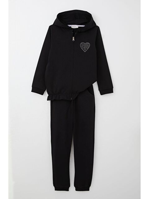 Breeze Kız Çocuk Eşofman Takım Taş İşlemeli Kalp Siyah (4-5 Yaş) - S000355944-19351