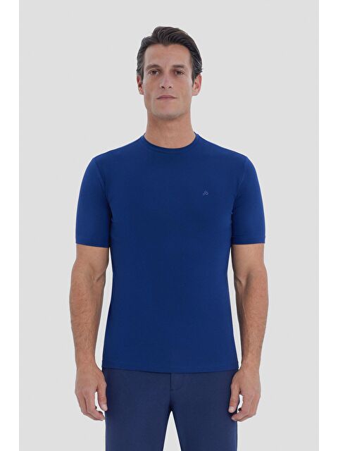 Sabri Özel Erkek İndigo Regular Fit Bisiklet Yaka T-Shirt – Kısa Kollu - S000525421-17234