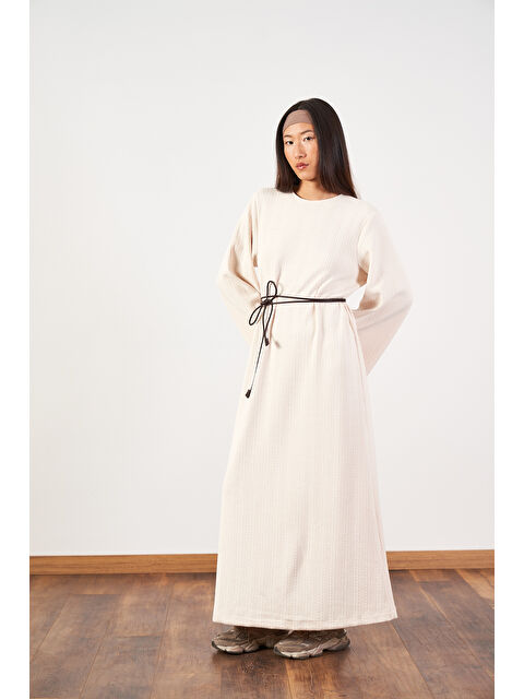 Mevra Dokulu Rahat Kesim Triko Elbise Ekru - S000508045-19965