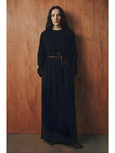 Mevra Dokulu Rahat Kesim Triko Elbise Siyah - S000508046-19351