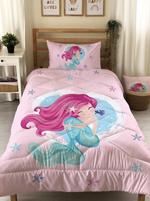 Evmila Pembe Deniz Kızı DesenliKapitone Yorgan,Dekoratif Yatak Örtüsü - Çift Taraf Baskılı - S000054070-20024