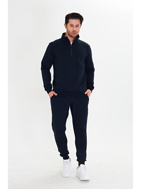Marco Ferry Yarım Fermuarlı Pamuklu Erkek Eşofman Takımı Lacivert 5709-L - S000515248-21164