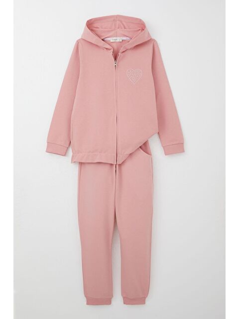 Breeze Kız Çocuk Eşofman Takım Taş İşlemeli Kalp Gülkurusu (4-8 Yaş) - S000355944-20028