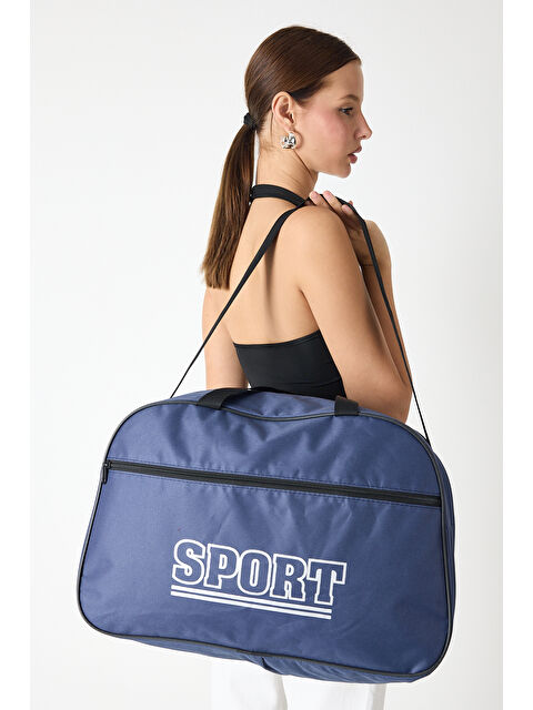 TONNY BLACK Kadın Lacivert Büyük Boy Önü Fermuarlı Baskılı Spor ve Seyahat Omuz Çantası - S000495907-21164