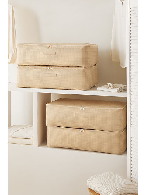 Home Wave 4'lü Mega Boy Bej Pötikare Baza Altı Hurç Set 74 x 46 x 22 cm - S000446225-19928