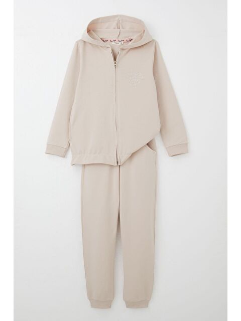 Breeze Kız Çocuk Eşofman Takım Taş İşlemeli Kalp Bej (4-9 Yaş) - S000355944-19928