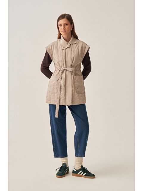 ALLDAY Taş-Düğmeli Kemerli Kapitone Yelek - S000500703-25636