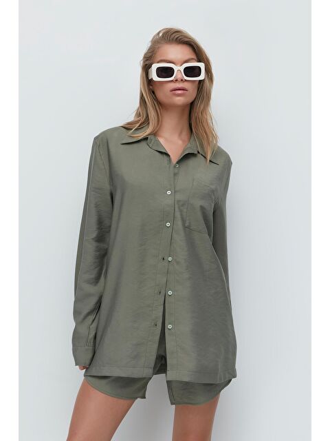 C&City Uzun Kol Gömlek Şort 3 lü Takım 9147 Haki - S000216917-18547