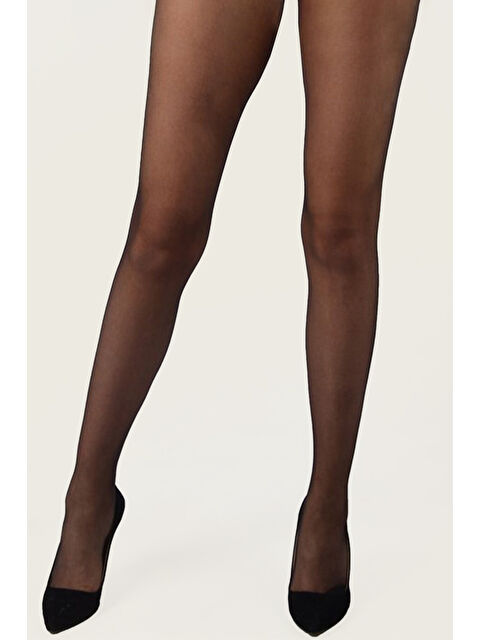 NBB Siyah Süper İnce 15 Denye Ağlı Burunsuz Külotlu Çorap - S000443345-19351