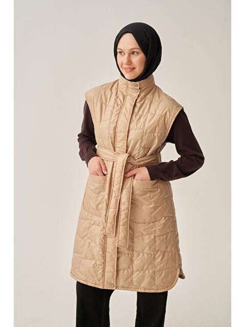 ALLDAY Bej-Kuşaklı Kapitone Yelek - S000500742-19928