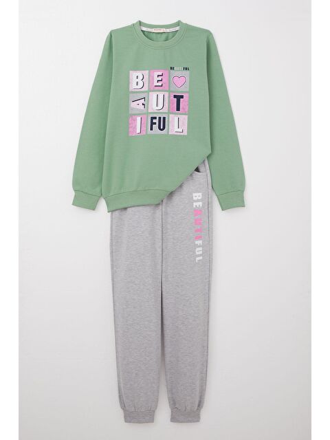 Breeze Kız Çocuk Eşofman Takım Renkli Yazı Baskılı Mint Yeşili (8-11 Yaş) - S000281917-1180