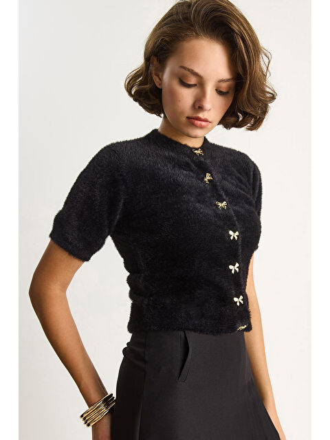 SHADE Kadın Fiyonk Düğme Detaylı Yumuşak Dokulu Triko Hırka w - S000443350-19351