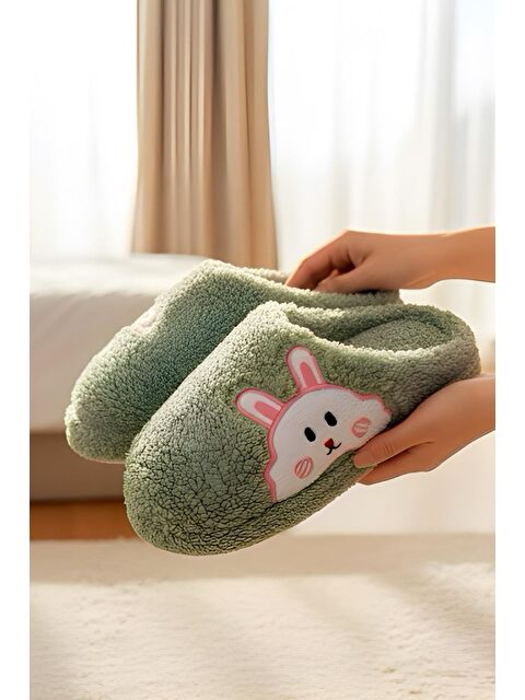 Oksit Ft 101 Tavşan Nakışlı Kadın Ev Terliği Pelüş Terlik Çeyiz ve Bohça Terliği Ses Yapmaz Kalın Taban - S000441693-18194