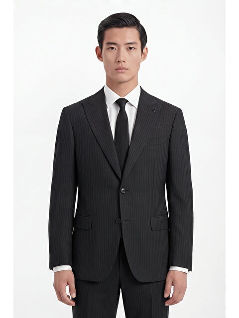 Sabri Özel Giotelli Erkek Siyah Dar Kesim Slim Fit Yünlü Dokuma Normal Bel 4 Drop Takım Elbise