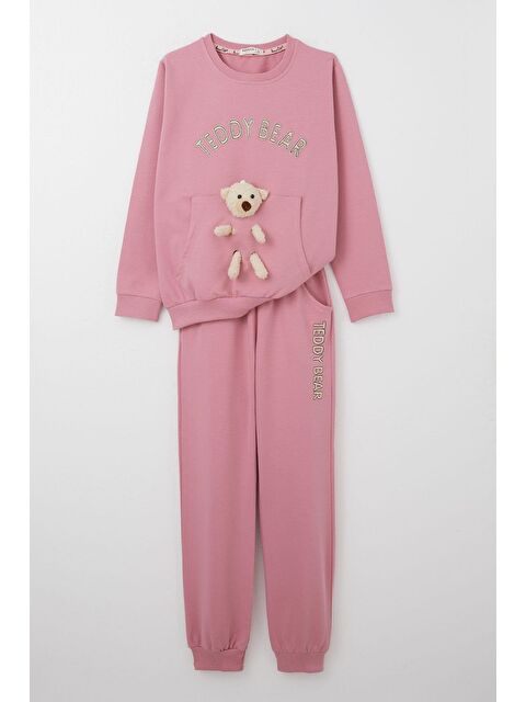 Breeze Kız Çocuk Eşofman Takım Ayıcık Aksesuarlı Yazı Nakışlı Gülkurusu (5-9 Yaş) - S000355950-20028