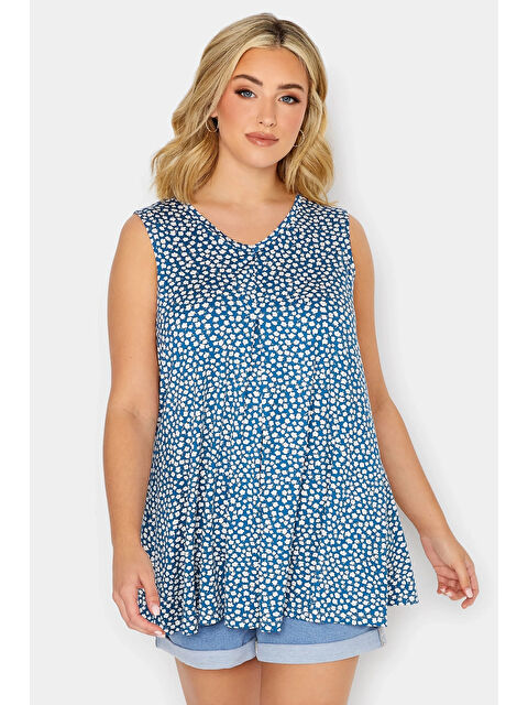 Stil Diva Büyük Beden Kolsuz V Yaka Desenli Elastanlı Bluz 302066 - S000281225-19393