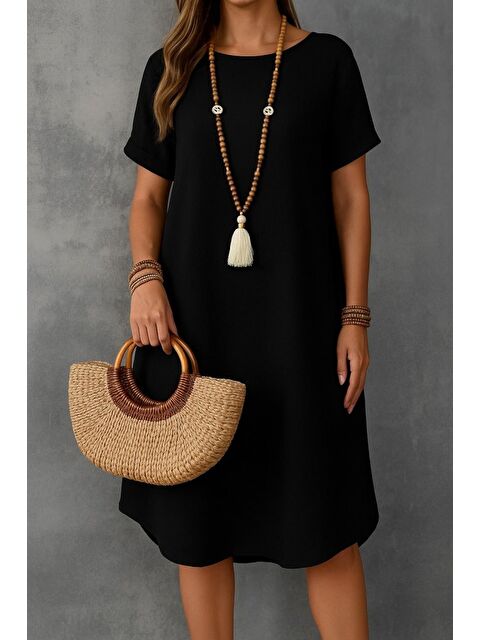 Jane's Kadın Kısa Kollu Kayık Yaka Bürümcük Elbise - S000528167-19351