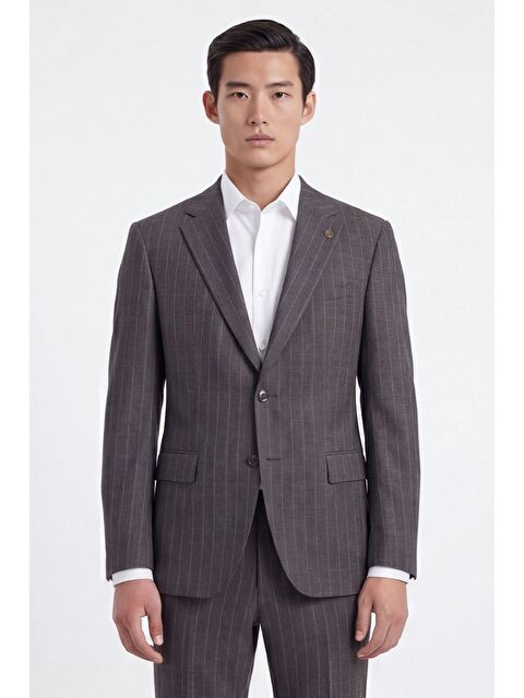 Sabri Özel Giotelli Erkek Kahve Dar Kesim Slim Fit Viskon Dokuma Normal Bel 4 Drop Klasik Takım Elbise