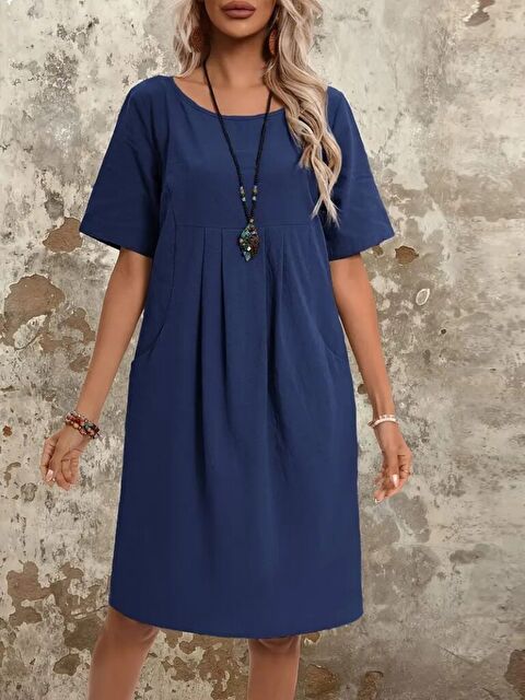 Jane's Kadın Kısa Kollu Yakası Açık önden Büzgülü Cep Detaylı Viskon Iki Iplik Elbise - S000528175-21164