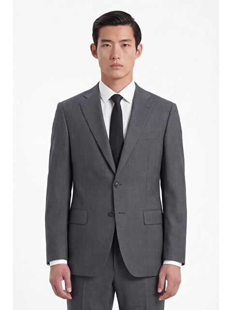 Sabri Özel Giotelli Erkek Gri Dar Kesim Slim Fit Yünlü Dokuma Normal Bel 4 Drop Takım Elbise