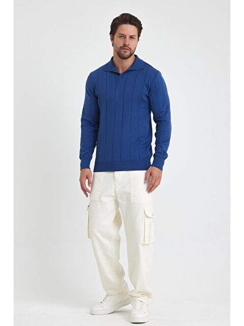 Tarz Cool Erkek Çizgili Uzun Kol Polo Yaka Triko Kazak - S000250026-23710