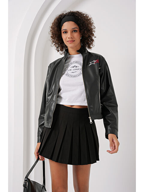 Bigdart 1041 Dik Yaka Suni Deri Ceket - Siyah - S000289656-19351