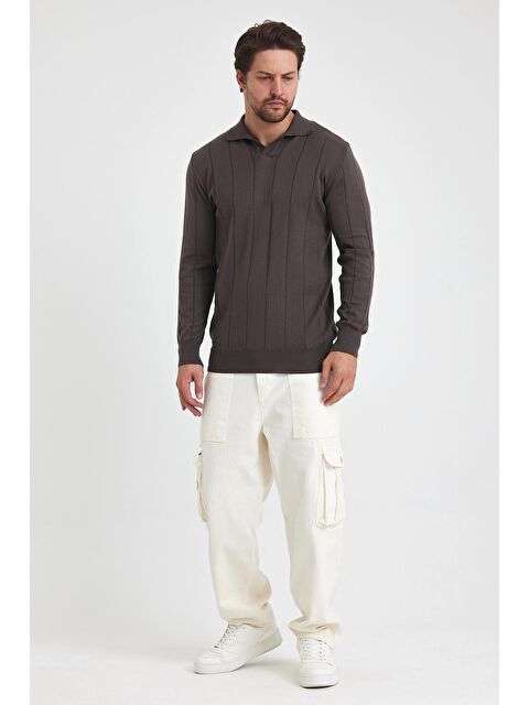 Tarz Cool Erkek Çizgili Uzun Kol Polo Yaka Triko Kazak - S000250026-19413