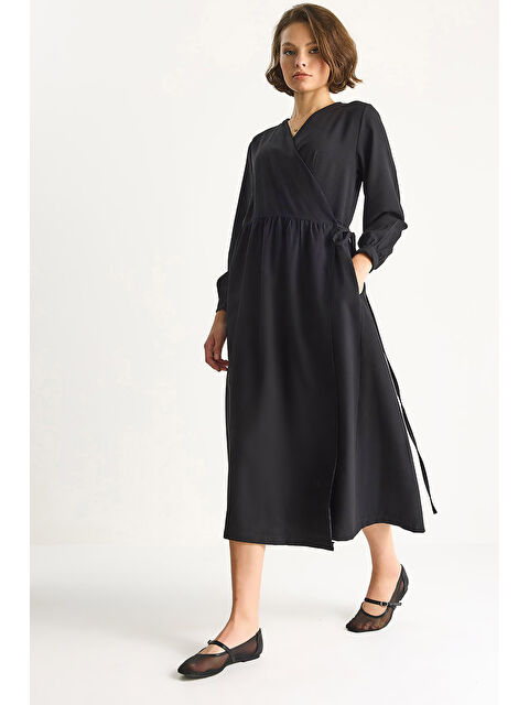 SHADE Kadın Kruvaze Kapamalı Cep Detaylı Modal Uzun Elbise - S000443359-19351