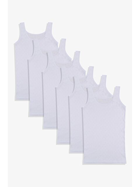 Koza İç Giyim Kız Çocuk 6'lı Jakarlı Beyaz Pamuklu Atlet - S000310743-20063