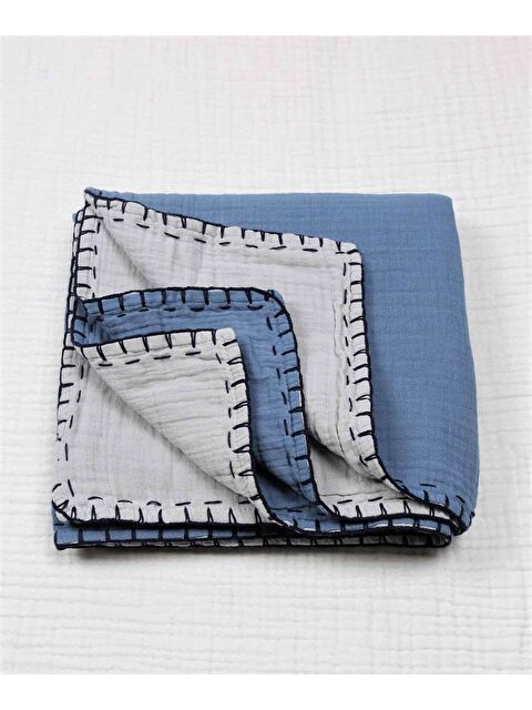 CİGİT Müslin Çift Taraflı El İşili Bebek Battaniye (Yıkanmıştır) 100X100 Cm İndigo - Gri - S000492173-23093