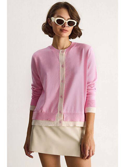 SHADE Kadın Kontrast Renkli Bisiklet Yaka Önü Düğme Kapamalı Hırka TH - S000443371-20024