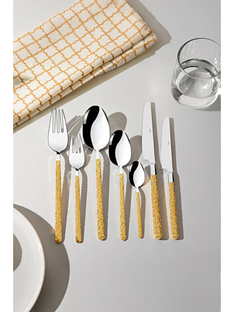 Nehir Lyon Altın Sade 12 Kişilik 84 Parça Kutulu Çatal Kaşık Bıçak Takımı - S000492183-20076