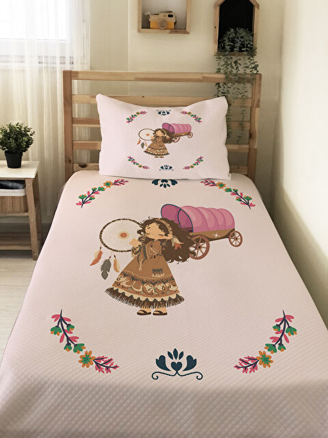 Evmila Kız Desenli Çocuk Pike Takımı - 160x220 Cm Pike 50x70 Cm Yastık Kılıfı - S000492189-23173