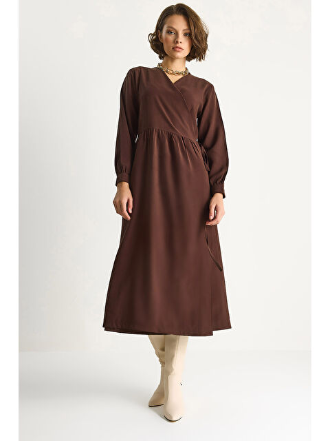 SHADE Kadın Kruvaze Kapamalı Cep Detaylı Modal Uzun Elbise - S000443359-19413