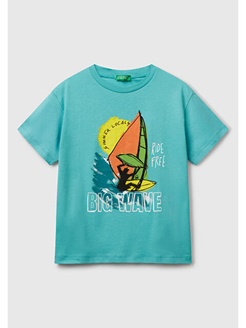 United Colors Of Benetton Erkek Çocuk Mint Yeşili Slogan Baskılı T-Shirt - S000416765-1180