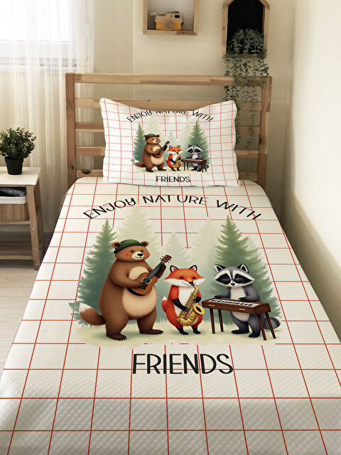 Evmila Sevimli Hayvan Desenli Çocuk Pike Takımı - 160x220 Cm Pike 50x70 Cm Yastık Kılıfı - S000492205-23173