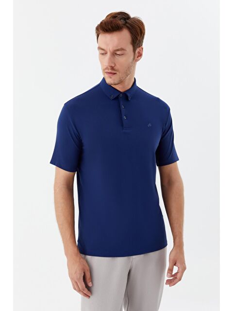 Sabri Özel Erkek İndigo Standart Fit Gömlek Yaka Tişört – Kısa Kollu - S000525434-17234