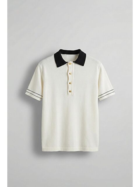 Abluka Online Erkek Kontrast Polo Yaka Premium Regular Fit T-Shirt Beyaz - S000365684-20063