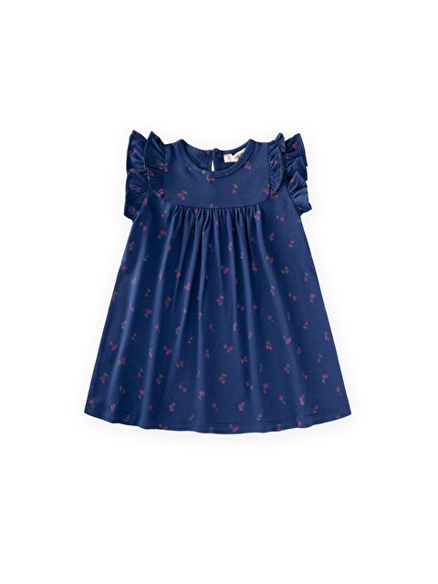 CİGİT Desenli Fırfırlı Elbise 1-8 Yaş Lacivert