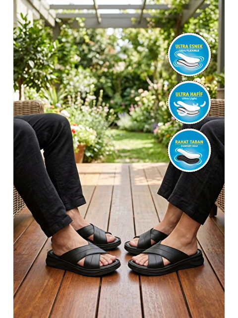 Ayakmod Siyah Yumuşak Tabanlı Çapraz Bantlı Kadın Terlik 492148 Z