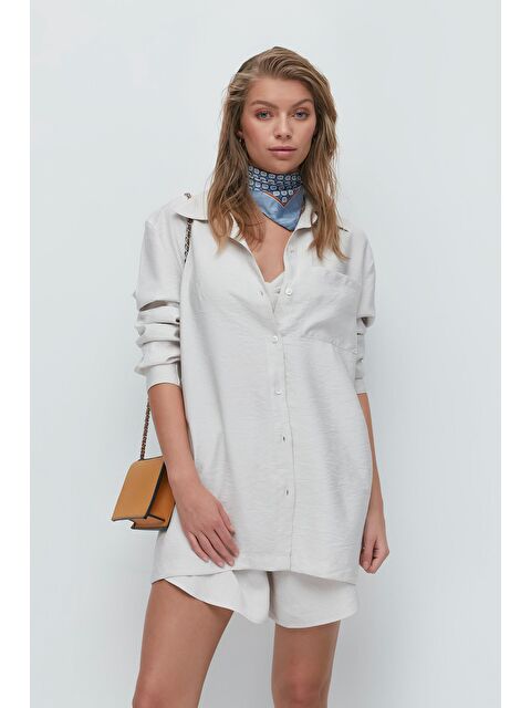 C&City Uzun Kol Gömlek Şort 3 lü Takım 9147 Bej - S000216917-19928