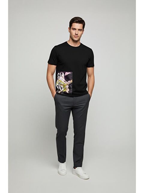 Sabri Özel Giotelli Siyah Oversize Fit %100 Pamuk Baskılı Bisiklet Yaka Erkek Tişört - S000525441-19351