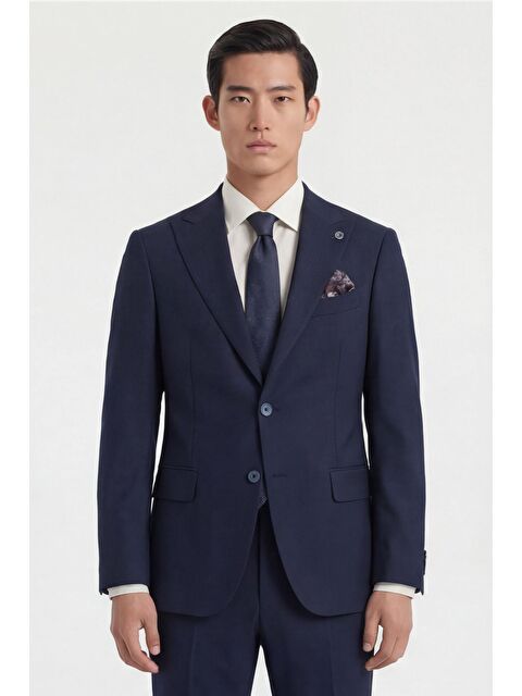 Sabri Özel Giotelli Erkek Lacivert Dar Kesim Slim Fit Viskon Dokuma Normal Bel 6 Drop Takım Elbise