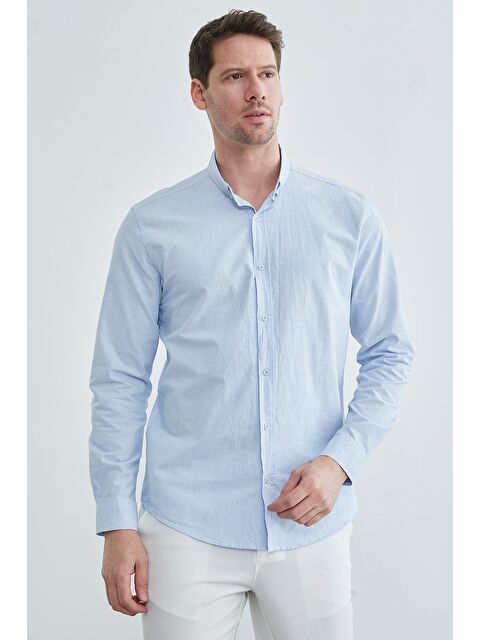 Fullamoda %100 Pamuk Çizgili Düğmeli Erkek Gömlek - S000513577-17234