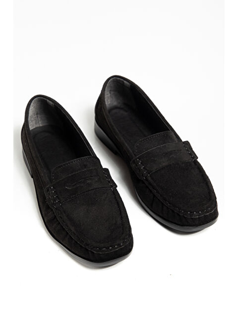 TONNY BLACK Kadın Siyah Süet Termo Kaymaz Taban Loafer Oxford Kadın Ayakkabı - S000505205-6381