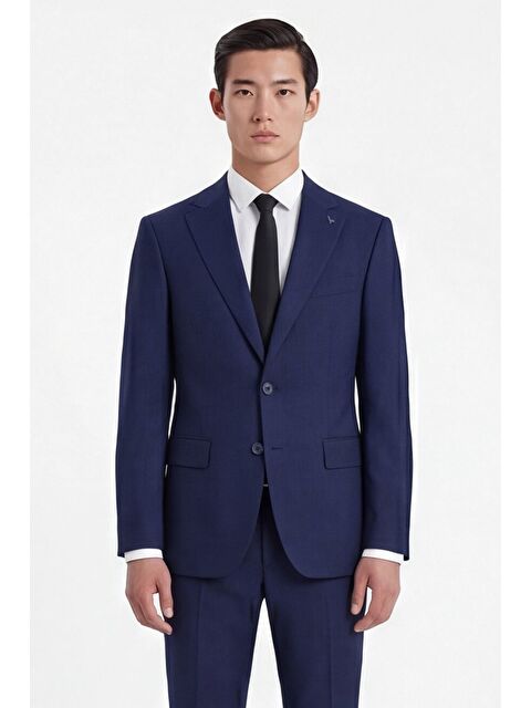 Sabri Özel Giotelli Erkek Açık Lacivert Dar Kesim Slim Fit Viskon Dokuma Normal Bel 6 Drop Takım Elbise