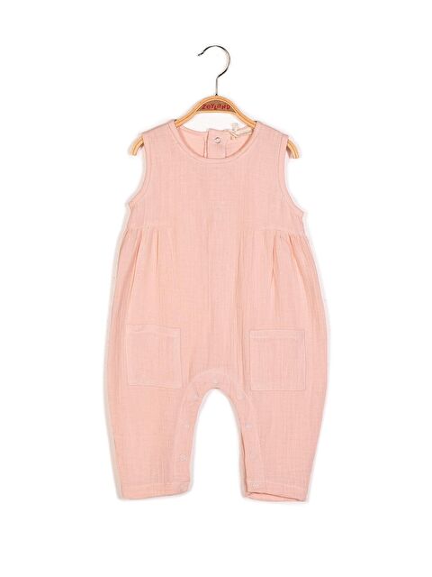 MİNİNİO Unisex Bebek Cepli Kolsuz Müslin Tulum - S000325857-20024